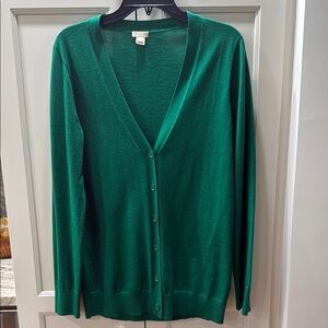 J Crew Festive cardigan Green V-Neck Button-Up Sweater L